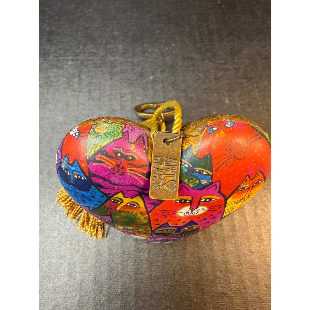 Laurel Burch Art Hearts Demdaco Decor Multicolored Cats Gold with Key Stand - Picture 2 of 10